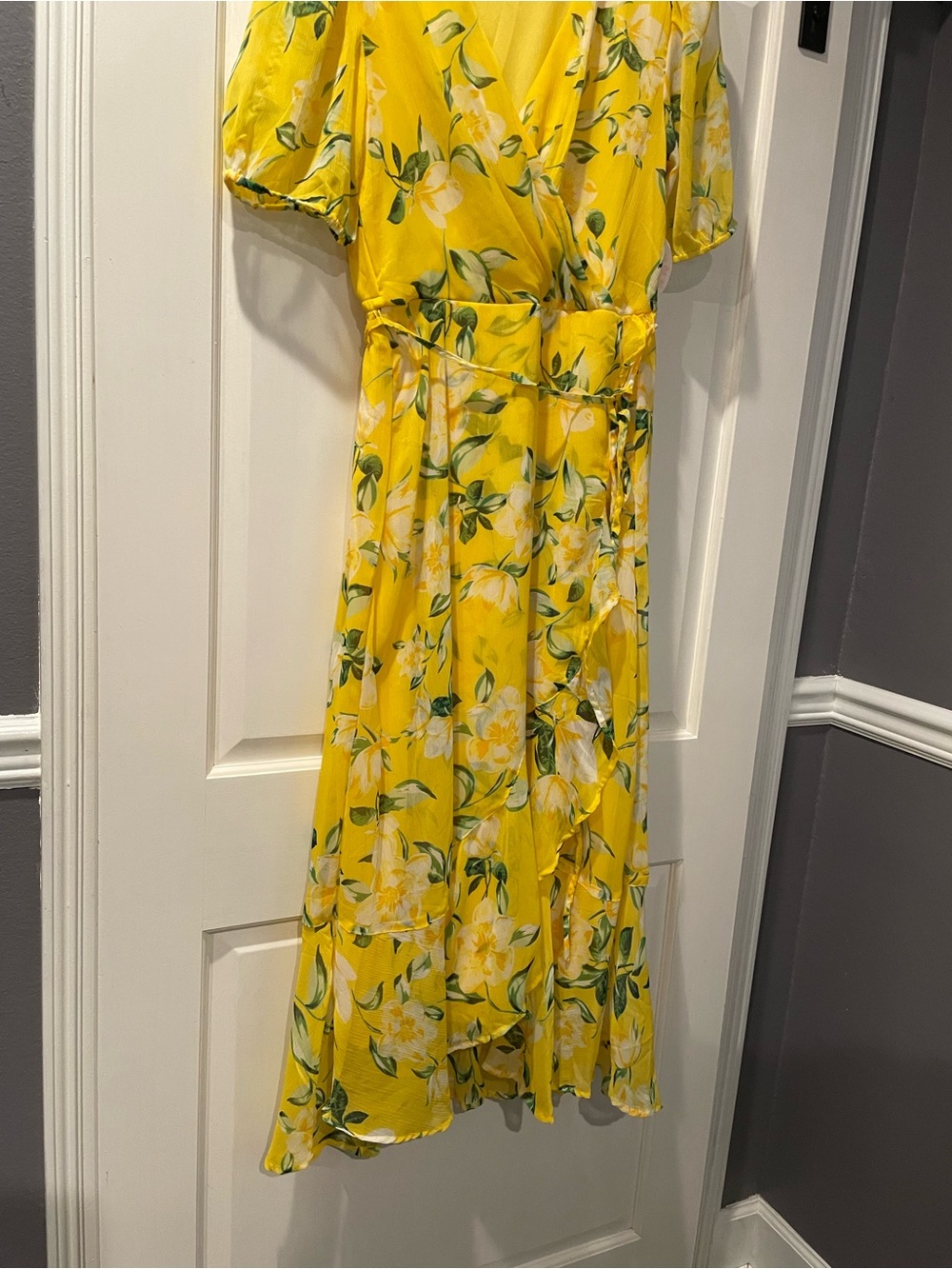 Harlow Bright Yellow Floral Wrap Midi Dress